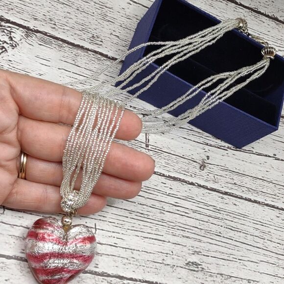 Puff Heart Necklace with Seed Beaded Chain.  B1 - Picture 2 of 8